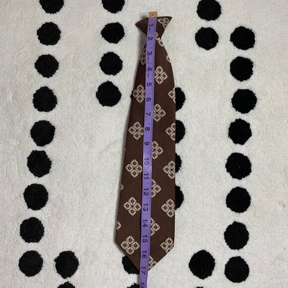 Vintage 60s Polyester Clip On Tie Brown Mod Disco Geometric Retro Wide Necktie - Picture 11 of 13